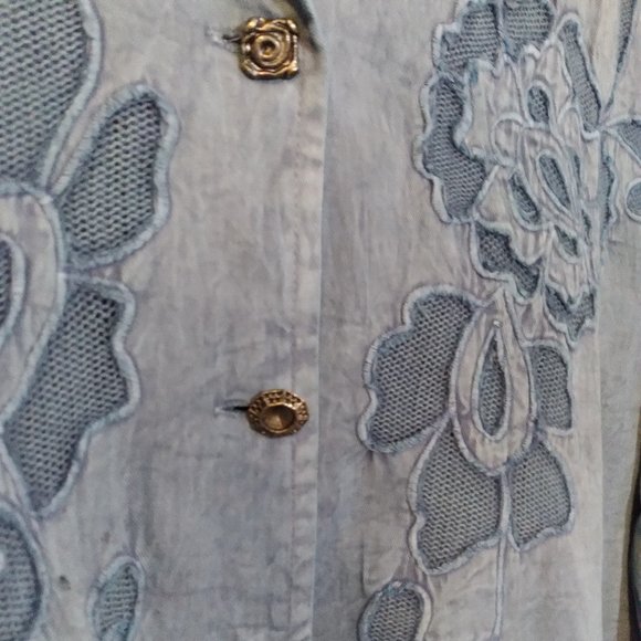 Parsley & Sage Cotton Jacket. Indigo Blue with Floral Cut Out Design - Picture 3 of 9